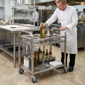 Commercial 3 Tier Stainless Steel Food Serving Cart Utility Catering Trolley for Restaurant Hotel Kitchen Buffet Use