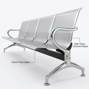 Commercial 4 Person Waiting Chair Cold Rolled Steel Perforated Back Chrome Frame Hospital Clinic Transit Hub Seating Supply