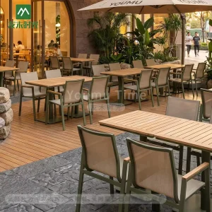 Commercial Aluminum Restaurant Furniture Stackable Dining Table and Chair Set for Hotel Cafe Hospitality Project
