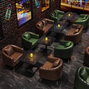 Commercial Bar Customized Leather Sofa Booth Armchair Easy Clean Table Set Nightclub Pub Cocktail Lounge Furniture