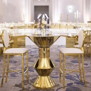 Commercial Bar Furniture Stainless Steel Gold Bar Table with Chairs Set Cocktail Bar Table for Night Club Wedding