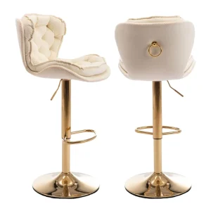 Commercial Bar Stools Velvet Seats Backrest Modern Bar High Swivel Dining Chair