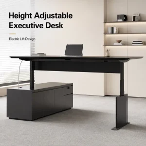 Commercial Black Sit Stand Executive Desk with Low Storage Credenza Adjustable Manager Workstation OEM ODM