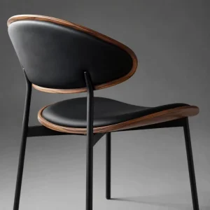 Commercial Cafe Chair Black PU Leather Seat Faux Wood Back White Option Dining Chair for Restaurant Supplier OEM ODM Bulk