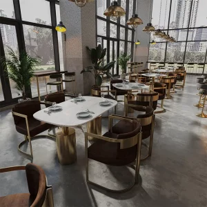 Commercial Cafe Furniture Set Nordic Wooden Booth Seating Sofa Dining Table and Chairs for Restaurant