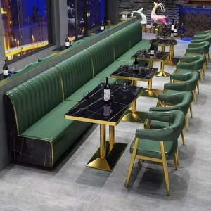 Commercial Cafe Leather Metal Marble Restaurant Tables Fast Food Square Bench Sofa Furniture Booth Seating with Chair Set