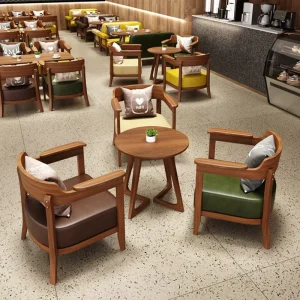 Commercial Cafe Lounge Furniture Leisure Chair and Round Coffee Table Set Modern Hospitality Seating for Hotel Restaurant