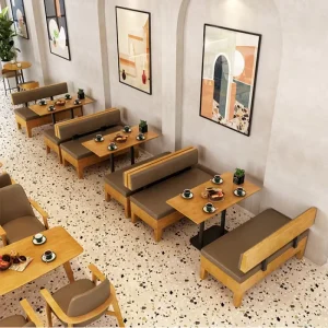 Commercial Cafe Table and Chairs Set Restaurant Furniture Metal Wooden Modern PU Leather Restaurant Booth Seating Set for Hotel