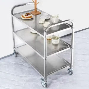 Commercial Catering Food Service Cart with Stainless Steel Medical Kitchen Carts Wheels Serving Trolley for Restaurant Hotel