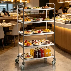 Commercial Central Kitchen Restaurant Room Service Food Cart Mobile Kitchen Food Trolley 5 Tier for Hotels