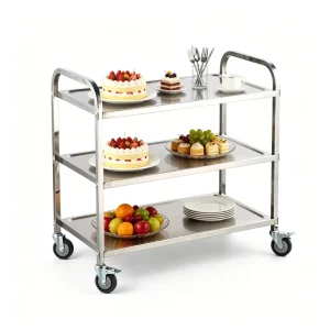 Commercial Central Kitchen Trolley 3 Shelf Rolling Service Utility Cart for Events