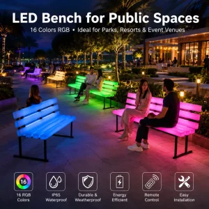 Commercial Cocktail Garden Park Hotel Illuminated RGB PE Material Nightclub Seating Bar Stools IP65 LED Outdoor Bench