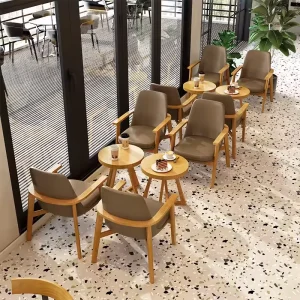 Commercial Coffee Restaurant Furniture Solid Wooden PU Leather Cafe Table Set for Mall Includes Booths and Chairs