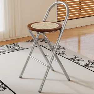Commercial Collapsible Counter Bar Stool Foldable High Chair Sturdy Steel Frame Stackable Folding Bar Stool for Cafe