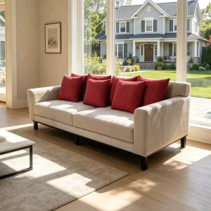 Commercial Custom Size Leisure Villa Cafe Two Seater Seating Loveseat Beige Velvet Fabric Sofa for Hotel Reception Waiting Area
