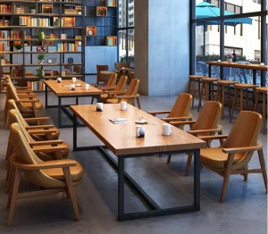 Commercial Custom Size Long Wood Dining Table Metal Frame Eco Friendly Multi Person Table for Restaurant Villa Meeting Rooms