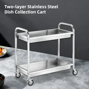 Commercial Double Tier Stainless Steel Dish Cart Restaurant Hotel Metal Kitchen Dishes Storage Trolley