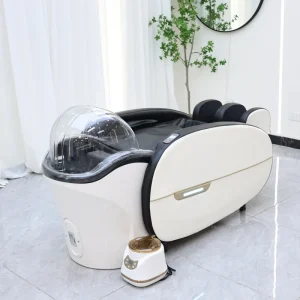 Commercial Electric Shampoo Massage Bed White Ergonomic Recline Chair With Built In Circulation Water Pump