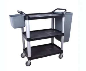 Commercial Equipment 3-Tier Plastic Trolley Restaurant Food Service Utility Cart with 70kg Capacity Black