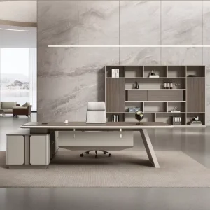 Commercial Executive Office Desk Simple Modern PVC Material with Cable Box and Side Cabinet Furniture Set Model 220