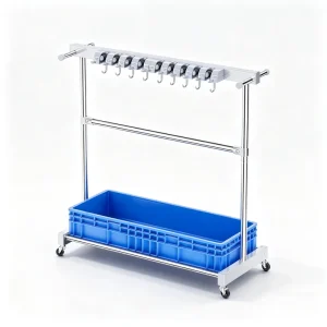 Commercial Floor Mop Organizer Stand Mobile Stainless Steel Broom Holder with Detachable Water Drain Tray