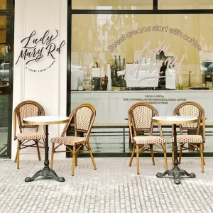 Commercial French Rattan Parisian Bistro All Weather Lightweight Aluminum Wicker Tables And Chairs Outdoor Cafe Restaurant Use