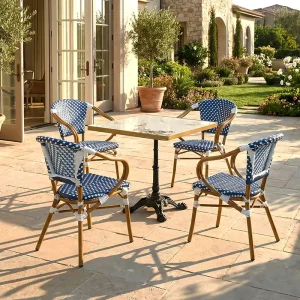 Commercial Furniture Bar Eco Friendly Modern French Marble Pattern Bistro Table Durable Stackable PE Rattan Garden Chairs Set
