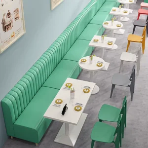 Commercial Furniture Cafe Hotel Dining Set Dessert Pu Leather Seating Sectional Restaurant Sofa Booth and Plywood Table Set