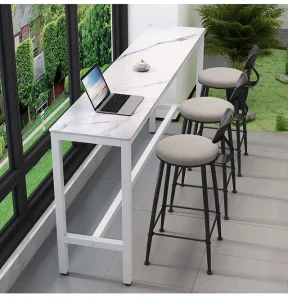 Commercial Furniture Coffer High Long Rectangular Dining Room Restaurant Marble Bar Table with Metal Legs
