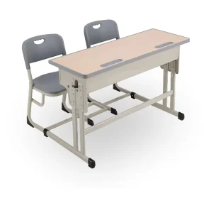 Commercial Furniture Height Adjustable Double Wooden Study Desk Chair Set Two Seats School Table and Chair