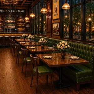Commercial Furniture Set Bar Stools Leather Chair Square Solid Wood Table Tufted Booth Seating Restaurant Chair