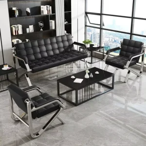 Commercial Furniture Waiting Area Furniture Gold Wood Frame Leather Double Seats Waiting Room Hospital Public Airport Chair