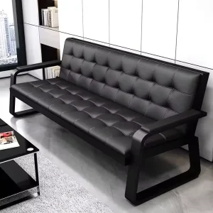 Commercial Furniture Waiting Area Furniture Gold Wood Frame Leather Double Seats Waiting Room Hospital Public Airport Chair