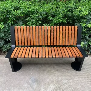 Commercial Grade 3 Seater Bench Solid Wood Seating Bench Metal Frame Durable Bench with Back Urban Public Spaces