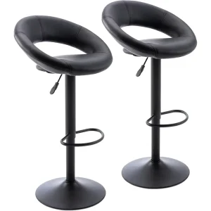 Commercial Grade Bar Chair Adjustable Swivel Bar Stool Hollow Ring Back Leather Round Chrome Base for Bar Cafe Kitchen Island