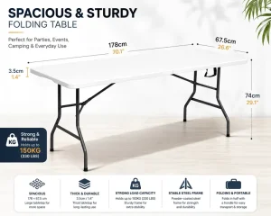 Commercial Grade Fold in Half HDPE Folding Table 178cm Portable Banquet Table for Event Catering and Outdoor Use