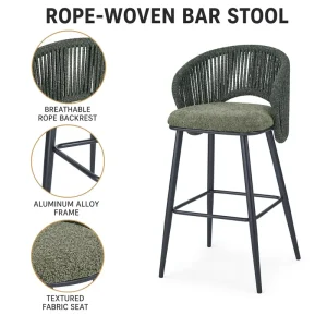 Commercial Grade Green Waterproof Breathable Ergonomic Rustproof Aluminum Alloy Rope Outdoor Patio Bar Stool