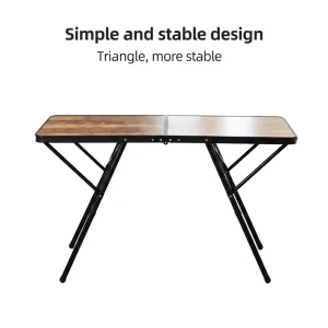 Commercial Grade Heavy Duty Folding Table Triangle Stable Design Wood Grain Aluminum Camping Table for Hotel and Resort