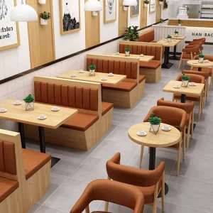 Commercial Hospitality Furniture Booth Seating Set Solid Wood Table Upholstered Bench Restaurant Chair Cafe Coffee Shop