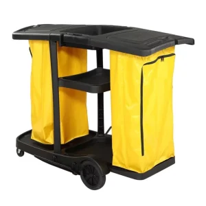Commercial Hotel Cleaning Trolley Cart with Yellow Plastic Zipper Bags for Housekeeping