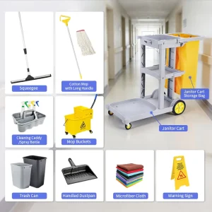 Commercial Hotel Housekeeping Supplies Plastic Cleaning Trolley Janitor Cart Janitorial Trolley