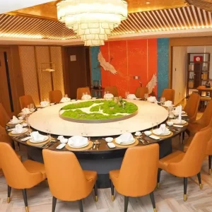 Commercial Hotel Restaurant Furniture Set Round Banquet Table & Leather Chairs for VIP Private Room