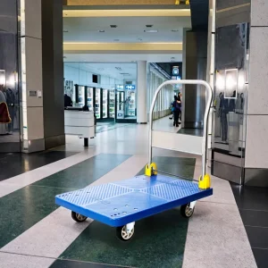 Commercial Hotel Restaurant Logistics Trolley Plastic Flatbed Cart Platform 3 Layer Design 10KG Load Capacity Aluminum Supplies