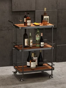 Commercial Hotel Restaurant Mobile Three Layer Metal Wrought Iron Trolley for Household Storage