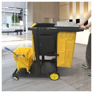 Commercial Hotel Room Heavy Duty Plastic Janitor Cart Cleaning Trolley with 150 lb Capacity 4 Wheels for Housekeeping Service
