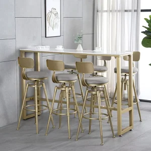 Commercial Industrial Bar Marble Cafe Table Velvet Chair Stool Seat Modern Luxury Metal Furniture Set for Hotel & Kitchen Use