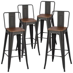 Commercial Industrial Furniture Dining Cafe Restaurant Bistro Metal Iron High Back Rest Tolix Bar Stool Chair with Wooden Seat