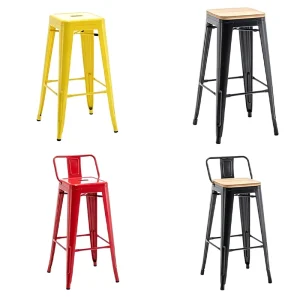 Commercial Industrial Furniture Silla Dining Cafe Bistro Colorful Restaurant Metal Iron with Back Rest Tolixs Bar Stool Chair