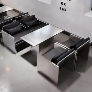 Commercial Industrial Leather Dining Chairs Tables Set Stainless Steel Frame Modern Design High Stability Restaurant Furniture
