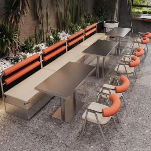 Commercial Industrial Modern Metal Leather Restaurant Table and Chair Set for Mall Cafes Coffee Shops